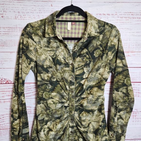 Anthro Pilcro long sleeve ruched shirt dress - Picture 4 of 16